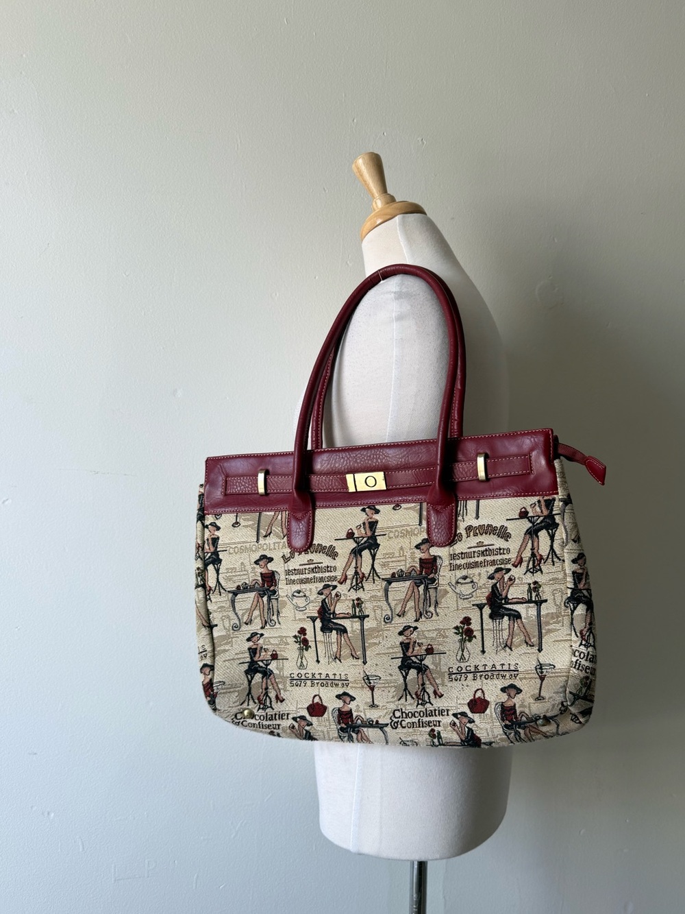 Signare Paris Café Scene Tapestry Tote Bag | Parisian Bistro Print Shoulder Bag